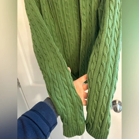 L.L. Bean Men's Green Cable Knit Sweater Ptp 20 - Picture 9 of 9